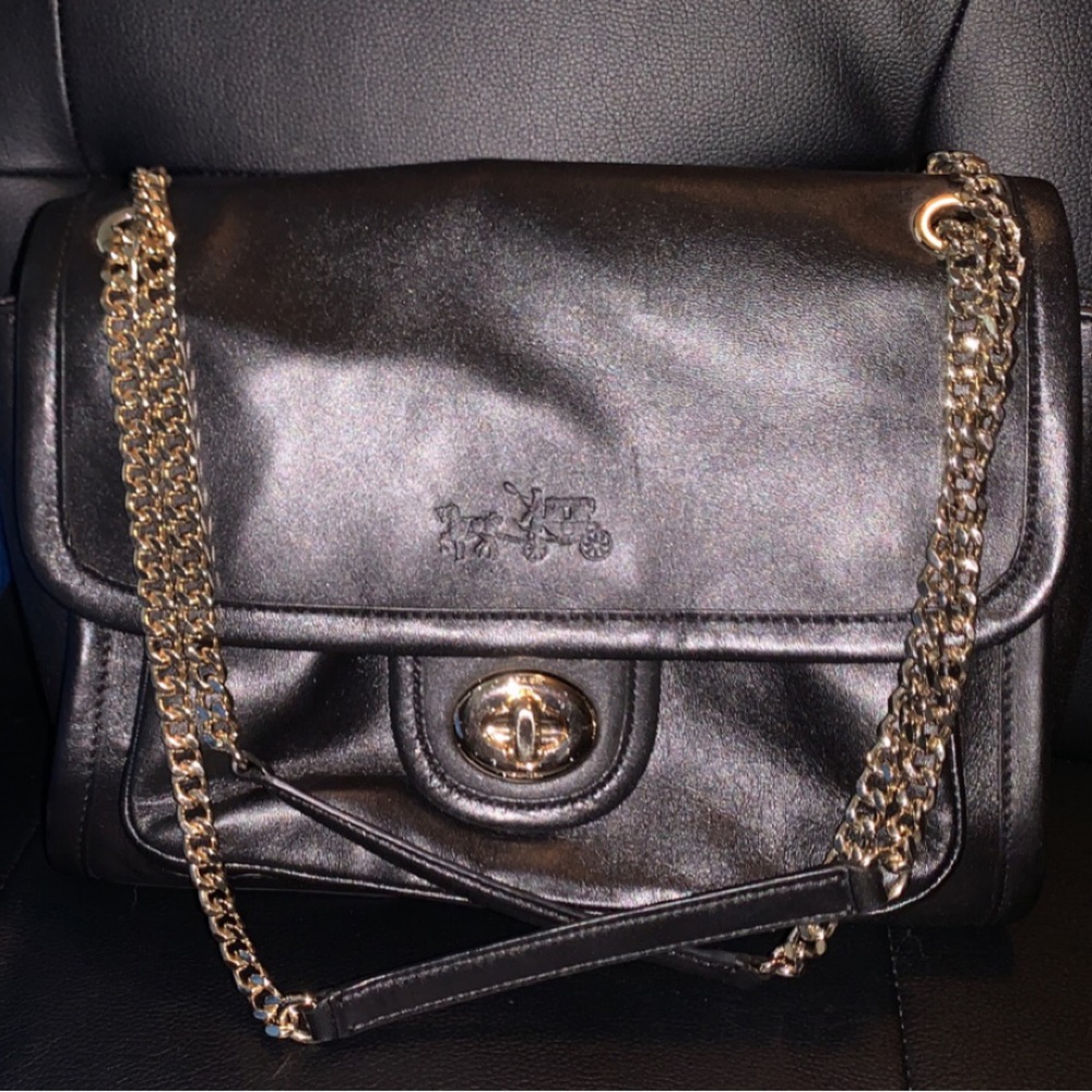 Black Coach Bag with gold chain straps